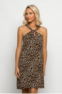 Μίνι φόρεμα knot halter neck leopard print μπεζ σκούρο Μίνι φόρεμα knot halter neck leopard print μπεζ σκούρο