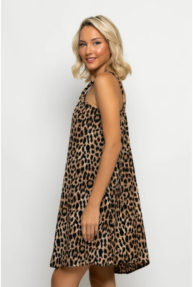 Μίνι φόρεμα knot halter neck leopard print μπεζ σκούρο