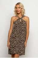 Μίνι φόρεμα knot halter neck leopard print μπεζ ανοιχτό