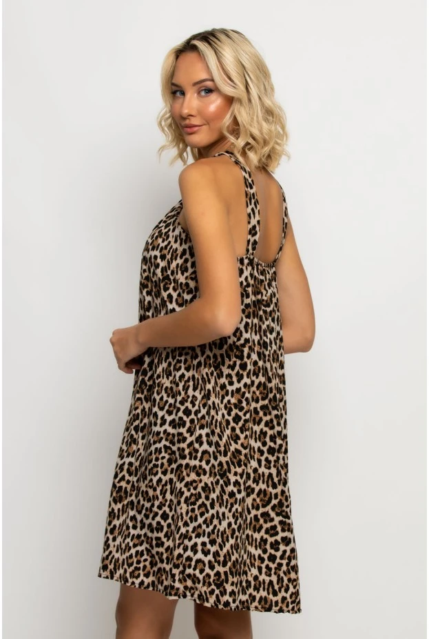 Μίνι φόρεμα knot halter neck leopard print μπεζ ανοιχτό