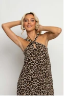 Μίνι φόρεμα knot halter neck leopard print μπεζ ανοιχτό