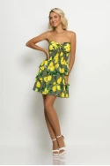 Μίνι φόρεμα με βολαν lemon print χακί Μίνι φόρεμα με βολαν lemon print χακί