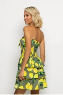 Μίνι φόρεμα με βολαν lemon print χακί Μίνι φόρεμα με βολαν lemon print χακί