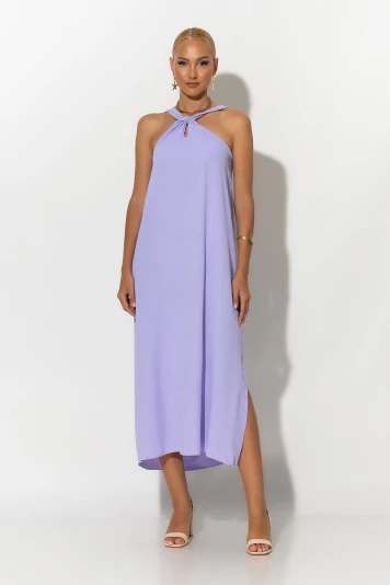 Μίντι φόρεμα knot halter neck μπλε navy
