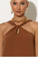 Μίντι φόρεμα knot halter neck καφέ Μίντι φόρεμα knot halter neck καφέ
