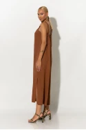 Μίντι φόρεμα knot halter neck καφέ Μίντι φόρεμα knot halter neck καφέ