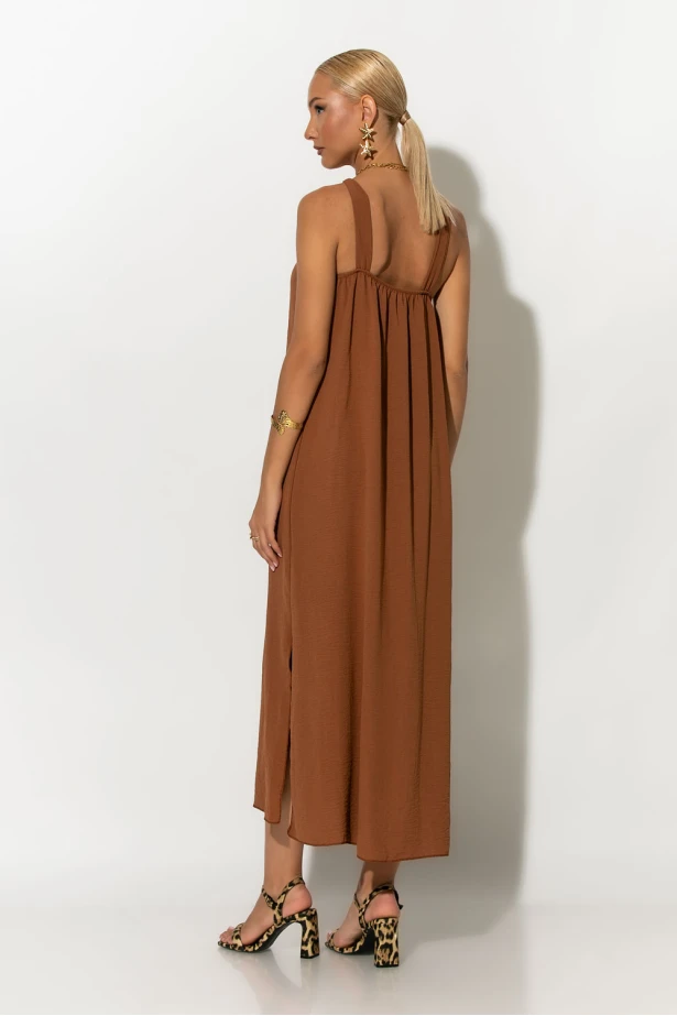 Μίντι φόρεμα knot halter neck καφέ Μίντι φόρεμα knot halter neck καφέ