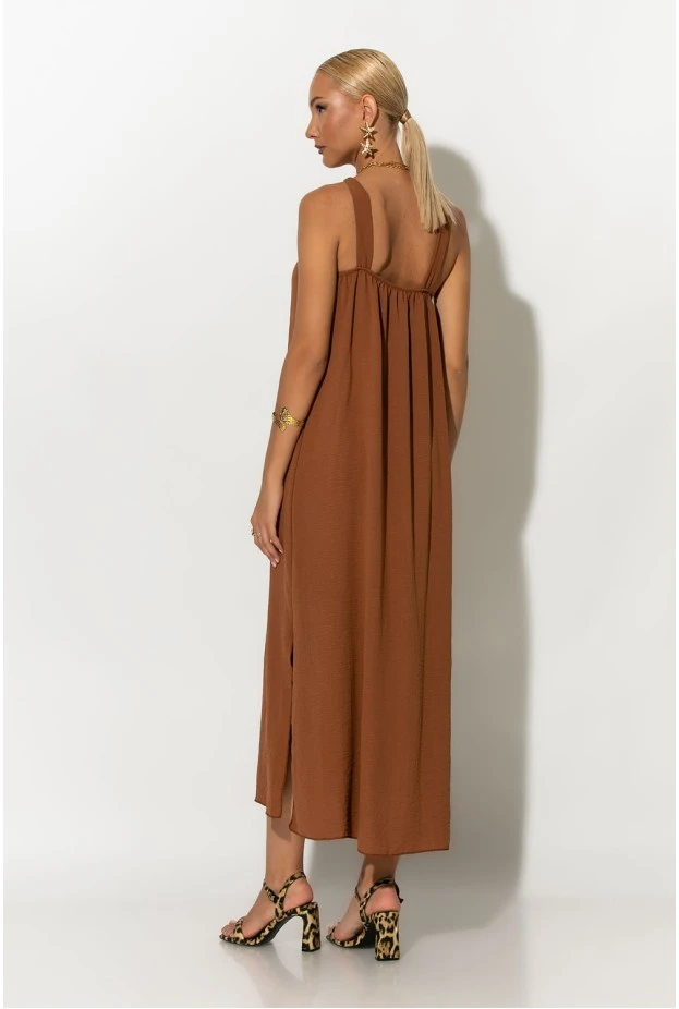 Μίντι φόρεμα knot halter neck καφέ