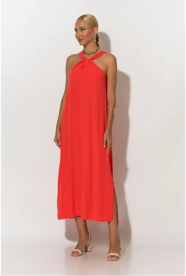 Μίντι φόρεμα knot halter neck πορτοκαλί