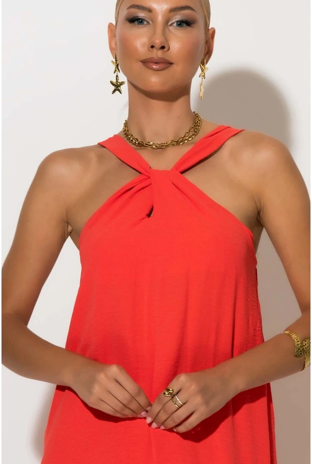 Μίντι φόρεμα knot halter neck πορτοκαλί