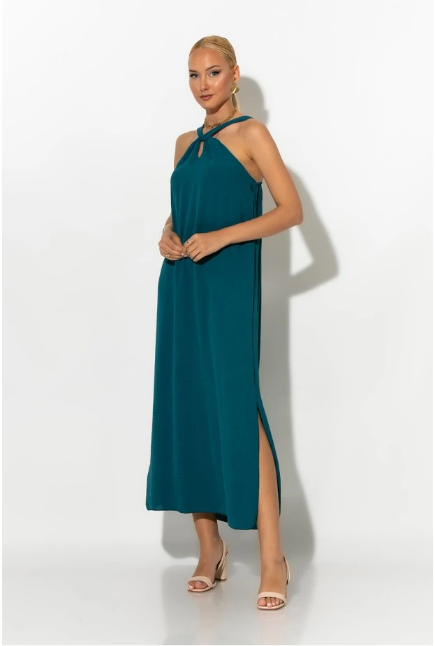 Μίντι φόρεμα knot halter neck πετρόλ