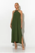 Μίντι φόρεμα knot halter neck χακί