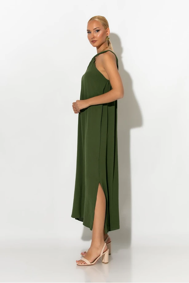 Μίντι φόρεμα knot halter neck χακί