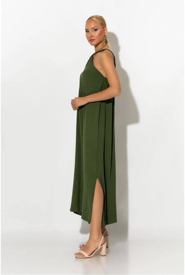 Μίντι φόρεμα knot halter neck χακί