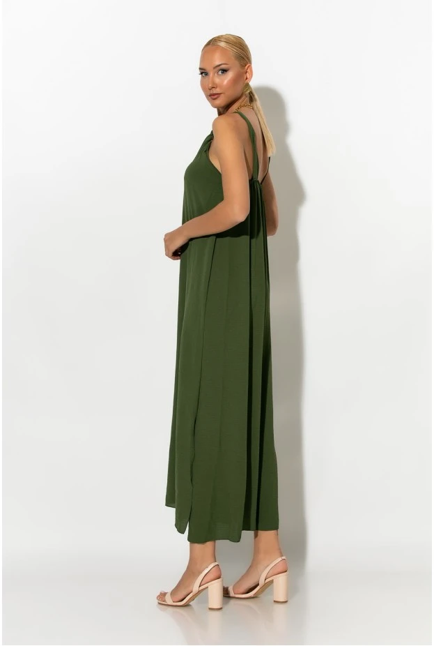 Μίντι φόρεμα knot halter neck χακί