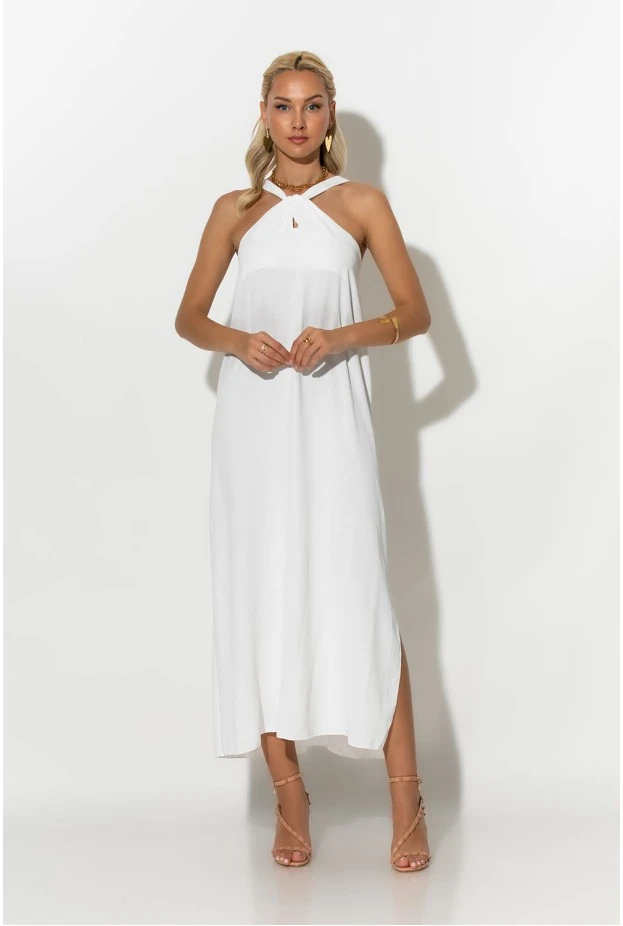 Μίντι φόρεμα knot halter neck λευκό
