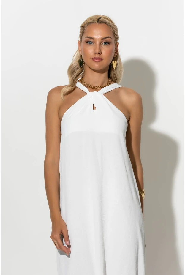 Μίντι φόρεμα knot halter neck λευκό