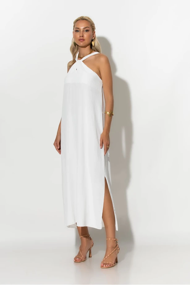 Μίντι φόρεμα knot halter neck λευκό Μίντι φόρεμα knot halter neck λευκό
