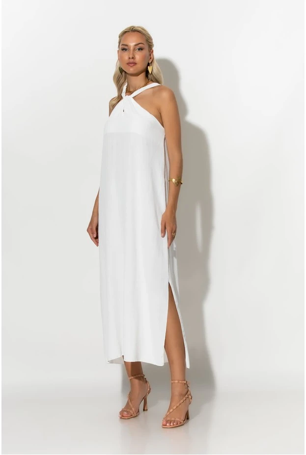 Μίντι φόρεμα knot halter neck λευκό