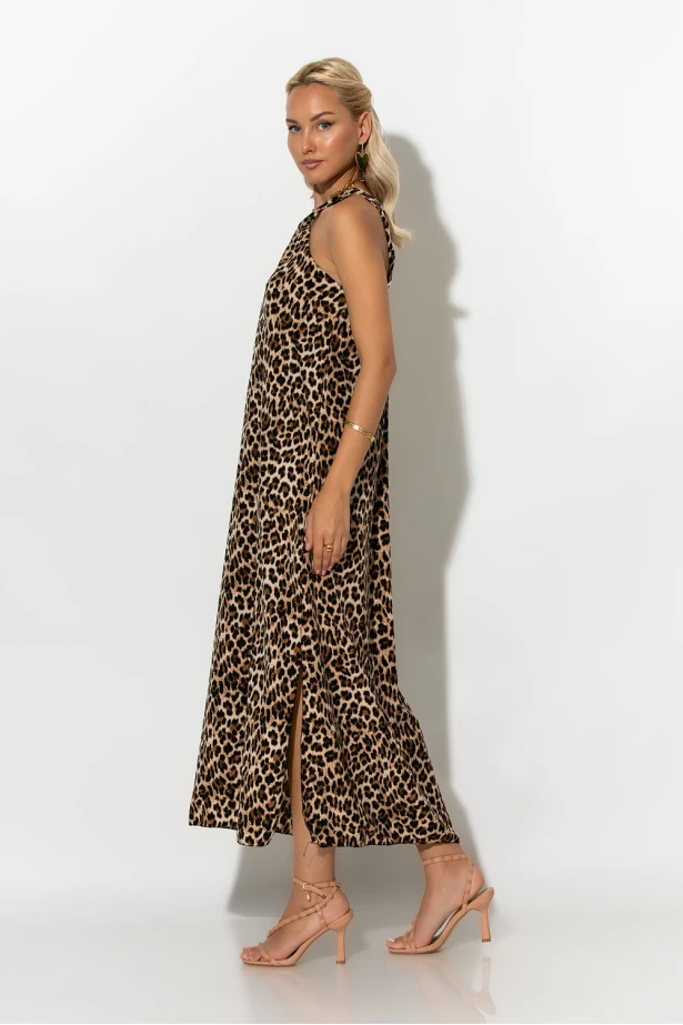 Μίντι φόρεμα knot halter neck λεοπάρ μπεζ Μίντι φόρεμα knot halter neck λεοπάρ μπεζ
