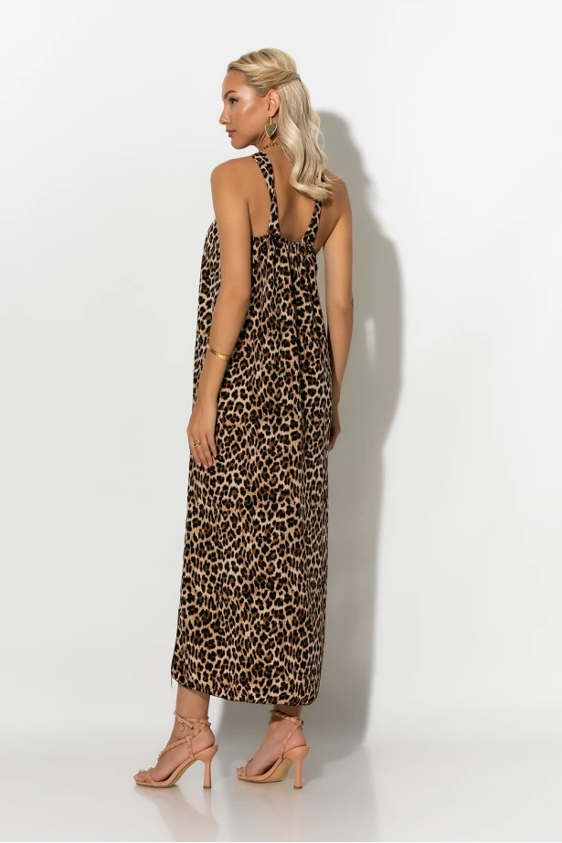 Μίντι φόρεμα knot halter neck λεοπάρ μπεζ Μίντι φόρεμα knot halter neck λεοπάρ μπεζ