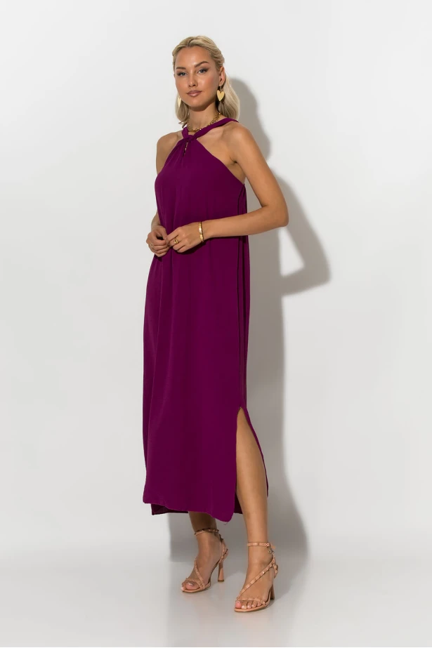 Μίντι φόρεμα knot halter neck μωβ Μίντι φόρεμα knot halter neck μωβ