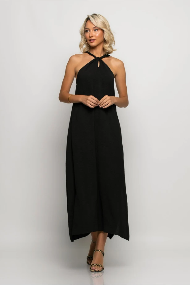 Μίντι φόρεμα knot halter neck μαύρο Μίντι φόρεμα knot halter neck μαύρο