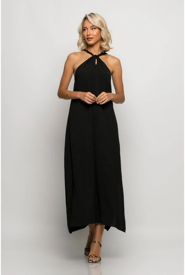 Μίντι φόρεμα knot halter neck μαύρο