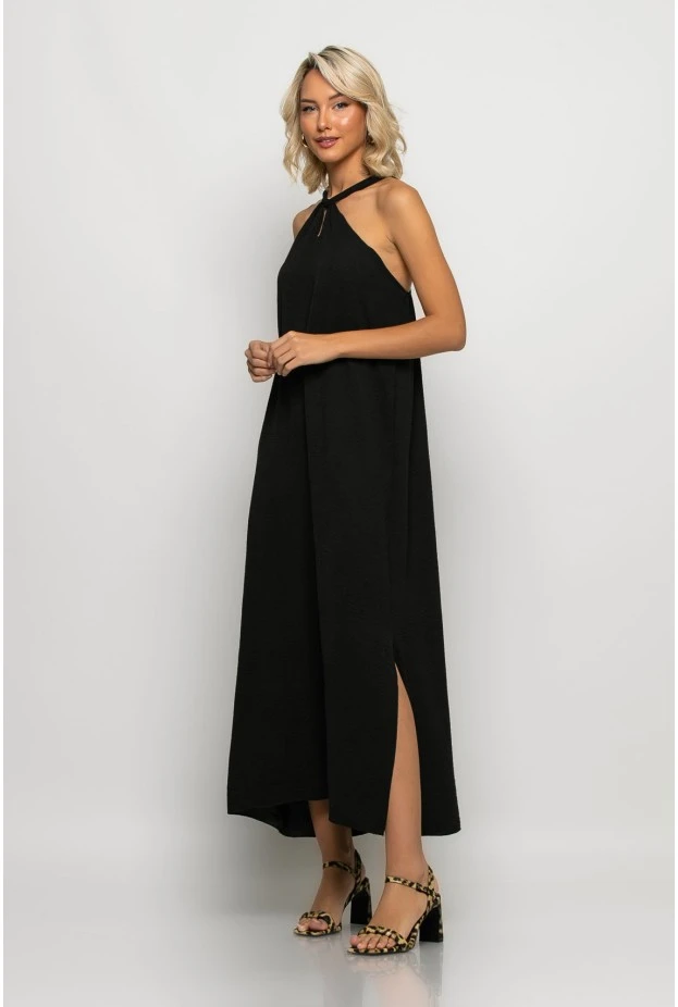 Μίντι φόρεμα knot halter neck μαύρο