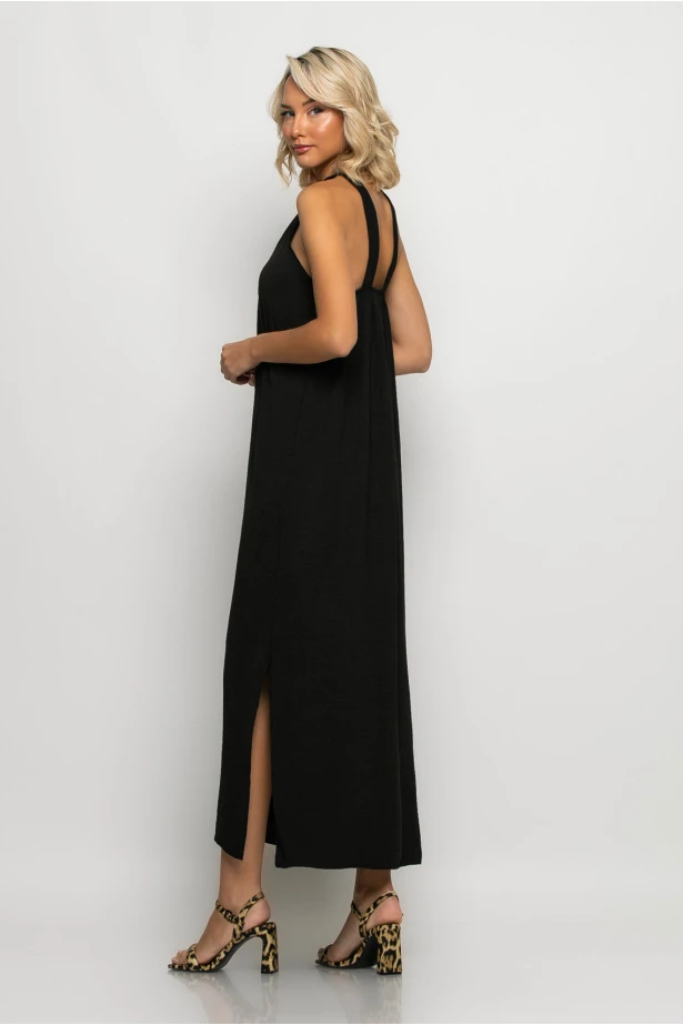 Μίντι φόρεμα knot halter neck μαύρο Μίντι φόρεμα knot halter neck μαύρο