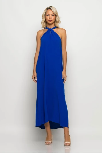 Μίντι φόρεμα knot halter neck μπλε navy