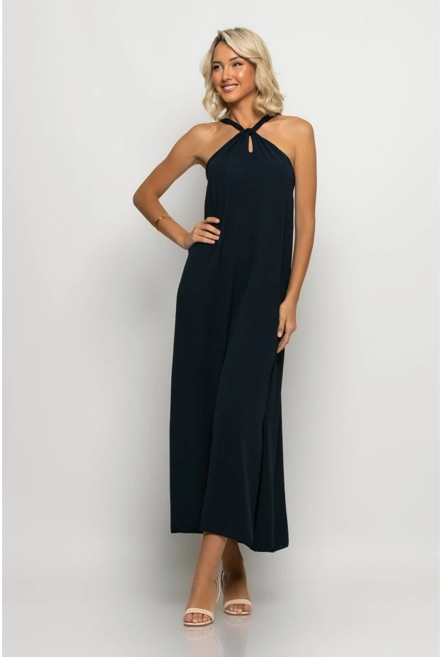Μίντι φόρεμα knot halter neck μπλε navy