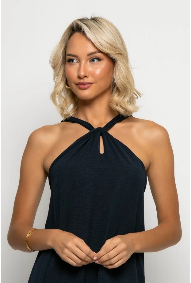 Μίντι φόρεμα knot halter neck μπλε navy