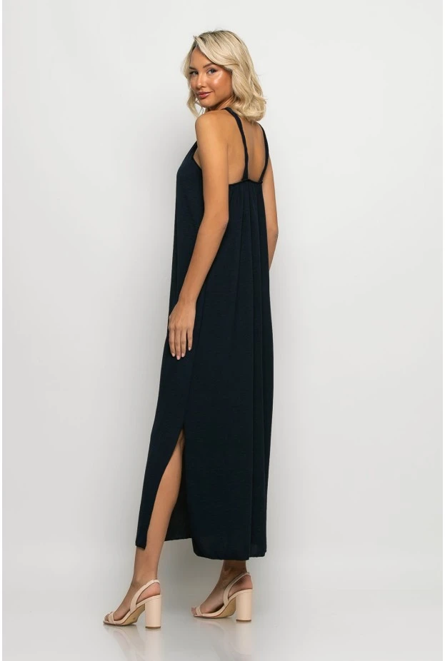 Μίντι φόρεμα knot halter neck μπλε navy