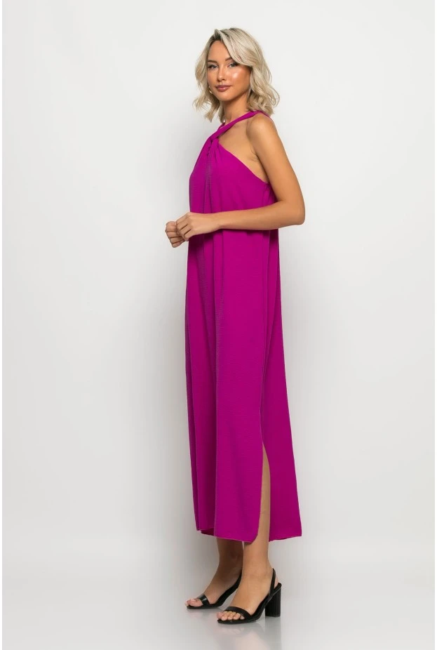 Μίντι φόρεμα knot halter neck ματζέντα