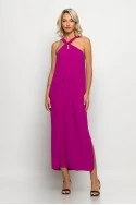 Μίντι φόρεμα knot halter neck ματζέντα