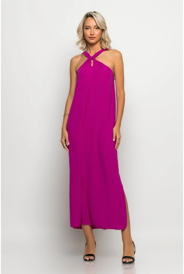Μίντι φόρεμα knot halter neck ματζέντα