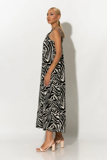 Μίντι φόρεμα knot halter neck zebra μαύρο