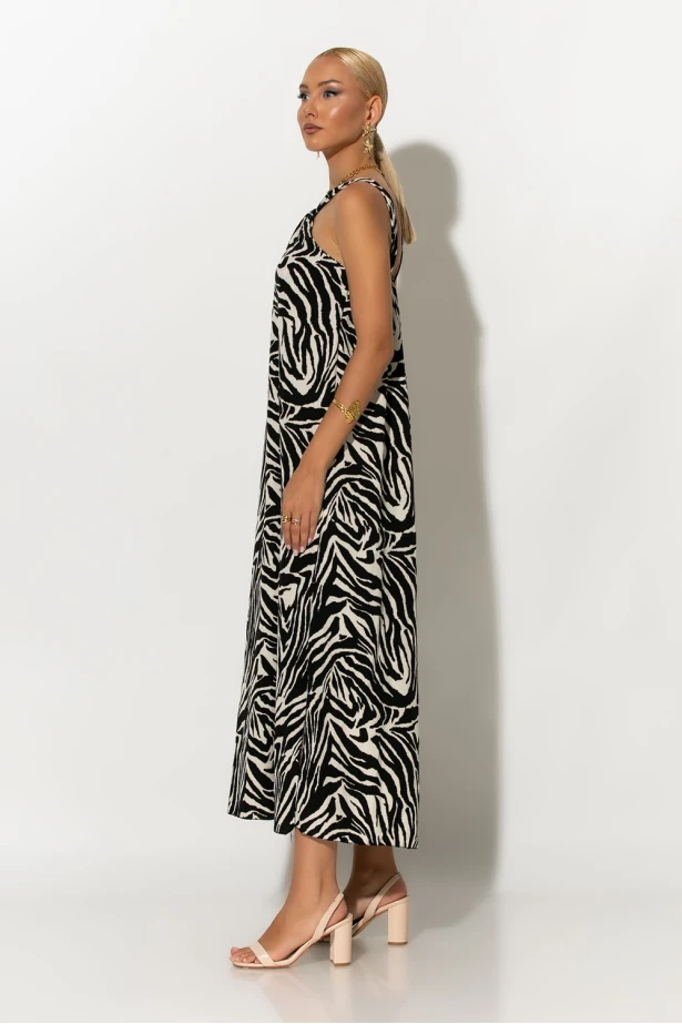 Μίντι φόρεμα knot halter neck zebra μαύρο Μίντι φόρεμα knot halter neck zebra μαύρο