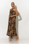 Μίντι φόρεμα knot halter neck λεοπάρ μπεζ σκούρο Μίντι φόρεμα knot halter neck λεοπάρ μπεζ σκούρο