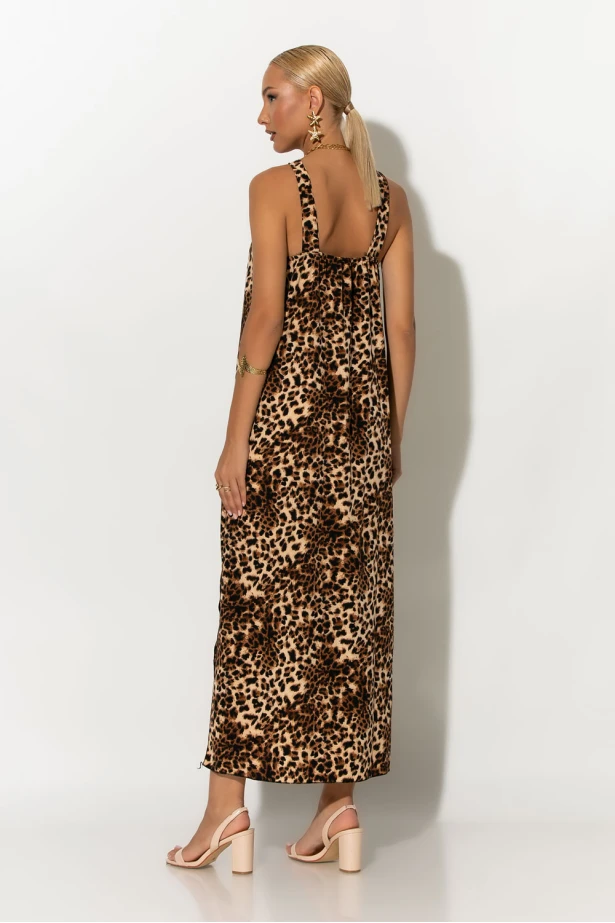 Μίντι φόρεμα knot halter neck λεοπάρ μπεζ σκούρο Μίντι φόρεμα knot halter neck λεοπάρ μπεζ σκούρο