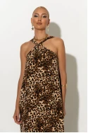 Μίντι φόρεμα knot halter neck λεοπάρ μπεζ σκούρο Μίντι φόρεμα knot halter neck λεοπάρ μπεζ σκούρο