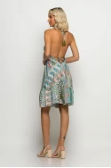 Μίνι φόρεμα boho τύπου σατέν με ανοιχτή πλάτη λαδί Μίνι φόρεμα boho τύπου σατέν με ανοιχτή πλάτη λαδί