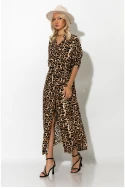 Μάξι φόρεμα leopard print με ζωνάκι μπεζ