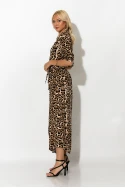 Μάξι φόρεμα leopard print με ζωνάκι μπεζ