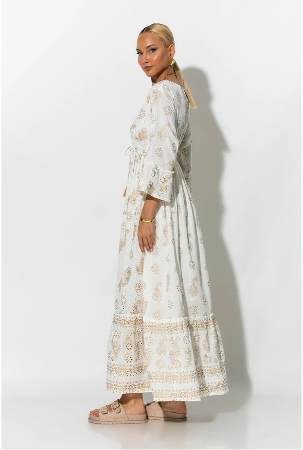 Boho φόρεμα κυπούρ με παγιέτα στην λαιμόκοψη μπεζ
