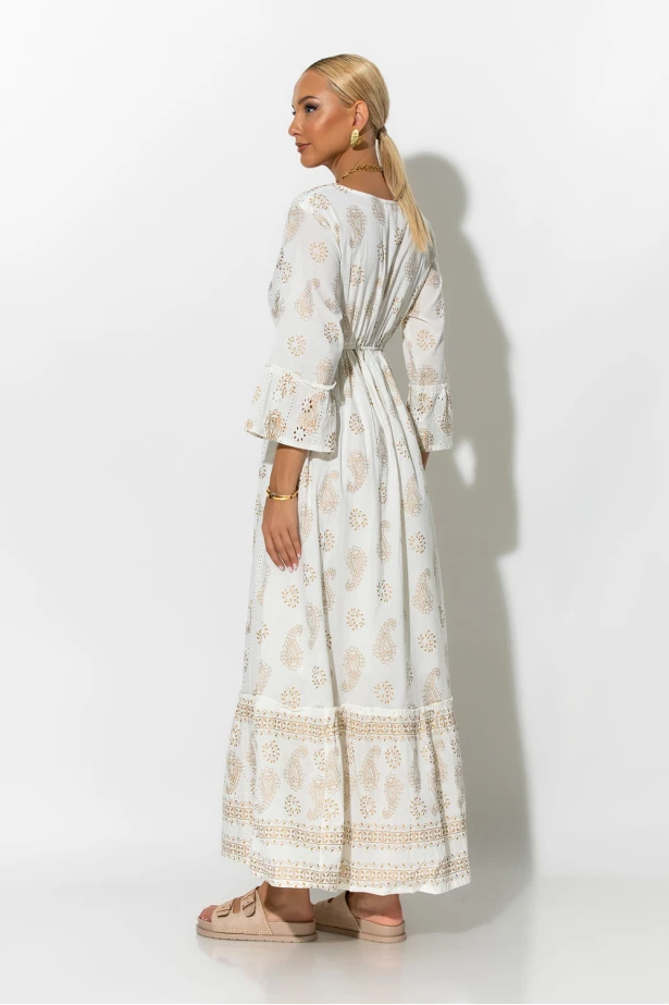 Boho φόρεμα κυπούρ με παγιέτα στην λαιμόκοψη μπεζ 
