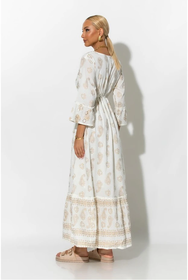 Boho φόρεμα κυπούρ με παγιέτα στην λαιμόκοψη μπεζ