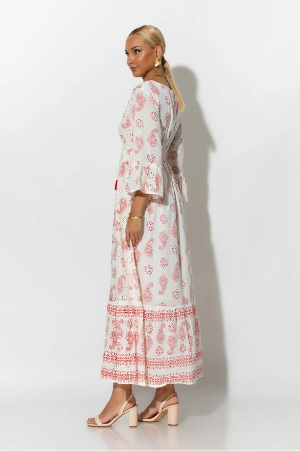 Boho φόρεμα κυπούρ με παγιέτα στην λαιμόκοψη κόκκινο 