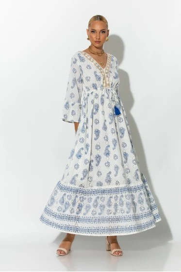 Boho φόρεμα κυπούρ με παγιέτα στην λαιμόκοψη μπεζ